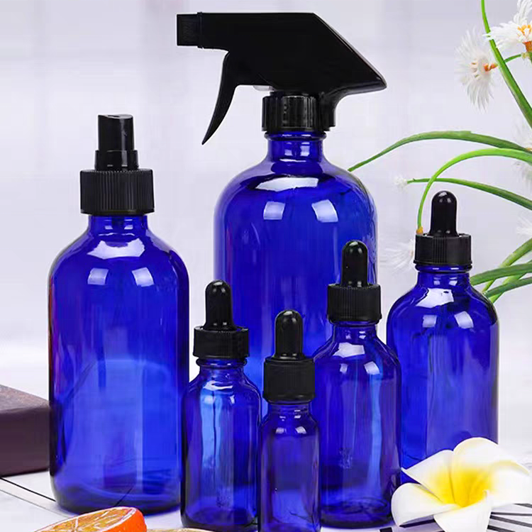 Factory Price 4 8 16oz Glass Spray Bottle Cobalt Blue Bottle With Water Mist Sprayer for Liquid Medicine Pharmaceutical Bottle