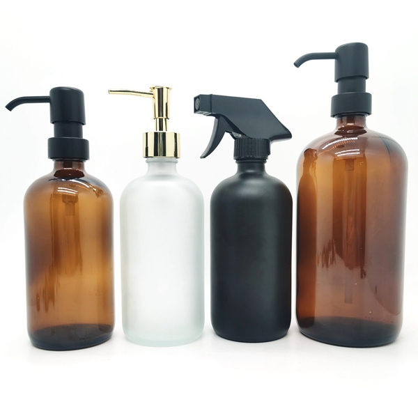Clear Frosted Boston Lotion Soap Glass Pump 250ml 500ml 16oz 8oz Empty Low Price Cosmetic Packaging Shampoo Oil Screen Printing