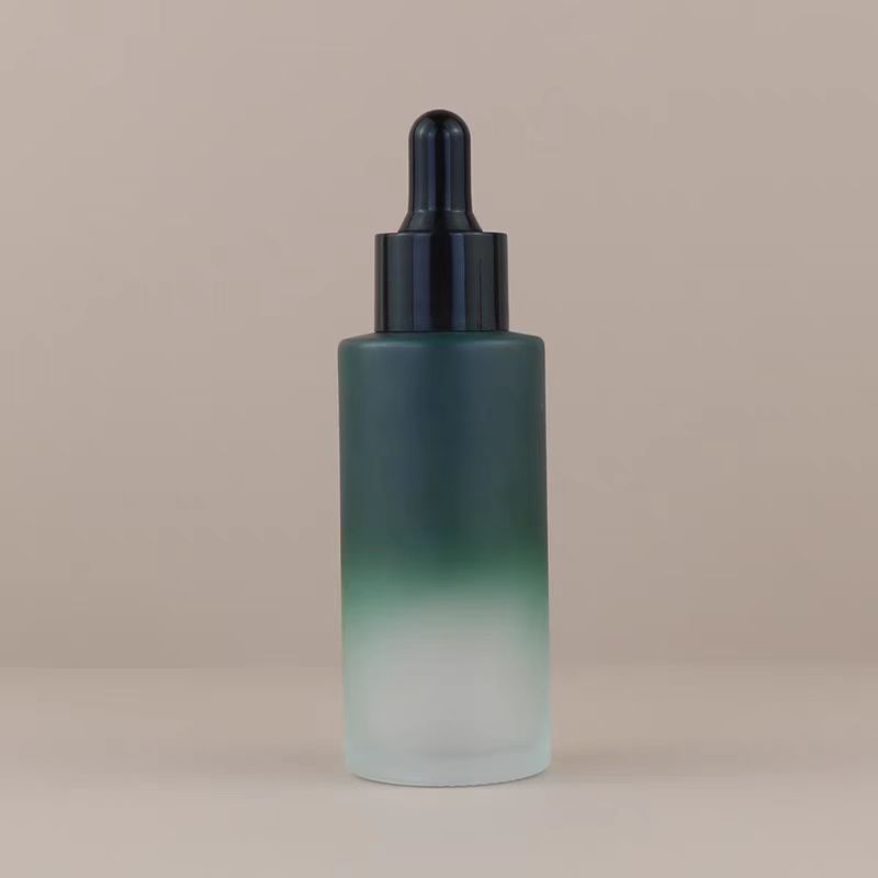 Luxury Custom Color Cosmetic Round  Frosted Face Serum Bottle 20ml 30ml 50ml 100ml Essential Oil Glass Dropper Bottle