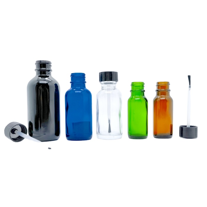 1/2 oz 1 Ounce 2 oz 4 oz Amber Glass Boston Rounds Bottles W/ Brush Caps