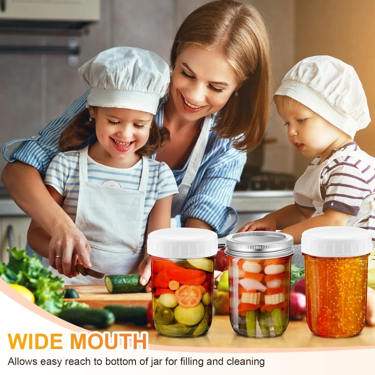 Wide Mouth Glass Jars 16oz 500ml Clear Canning Jars Glass Mason Jars With Plastic and Metal Airtight Lids for Overnight Oats