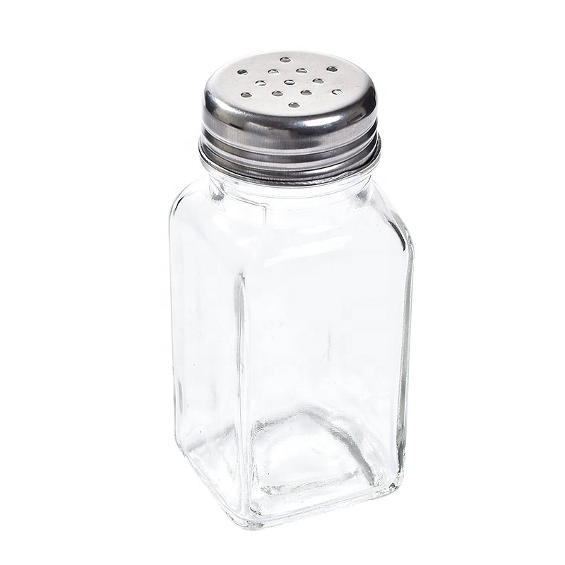 Square Kitchen 4oz 120ml Spice Storage Container Seasoning Pepper Glass Spice Jar With Shaker  Stainless Steel Lid