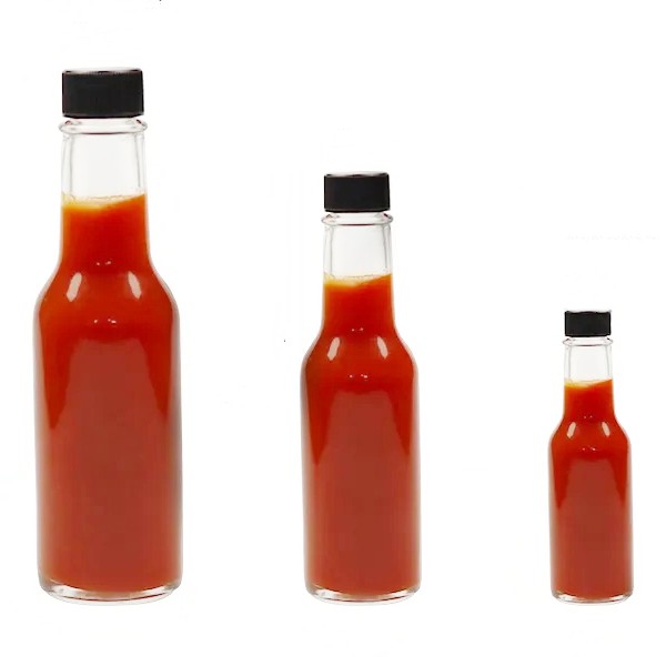 Hot Sauce Chilli Glass Bottle Empty 5oz 8oz 150ml 250ml Round Salad Dressing Ketchup Bottle With Screw Cap Lids