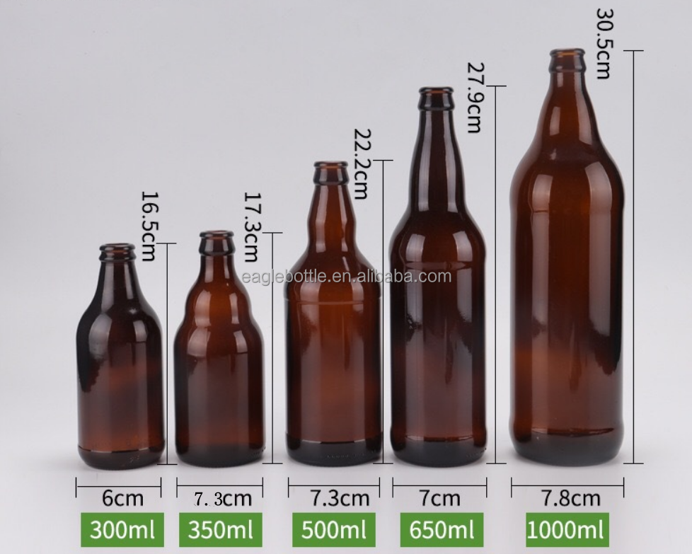 Custom Empty 250ml Clear Blue Glass Amber Beer Bottle 330ml 500ml 1 Liter  Liquor Spirit Kombucha Glass Bottle for Beer
