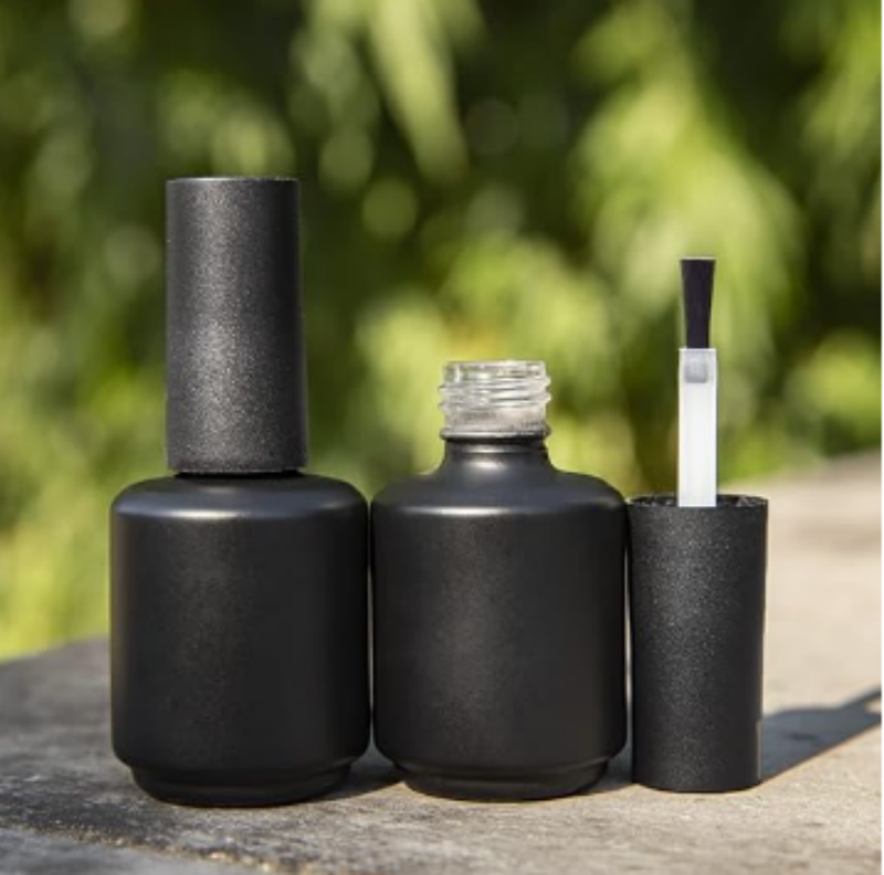 New Arrival Empty 15ml Nail Gel Jar Square Black Glass Nail Polish Oil Bottle 1/2 Oz Small Nail Art Glass With Black Brush Cap