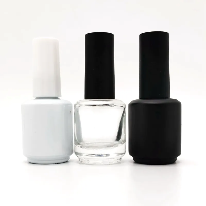 Luxury 10ml 15ml Square Uv Nail Gel Polish Bottle With Clear Top Nail Polish Cap and Arc Flat Brush Packing for Gel Polish