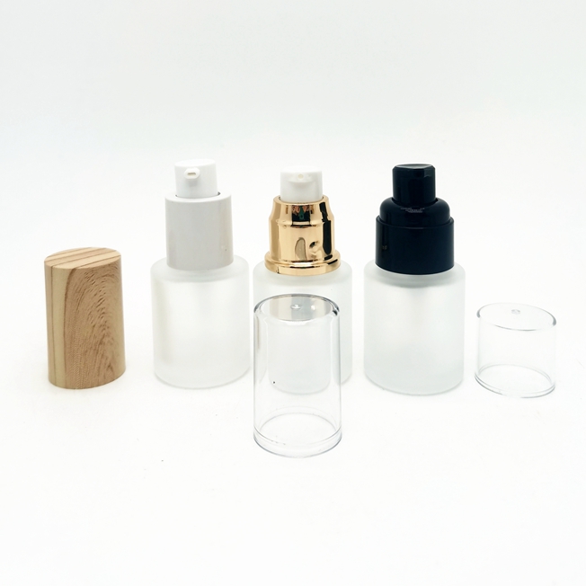 Luxury Empty 30ml 40ml 60ml Round Clear Frosted Cosmetic Lotion Glass Liquid Foundation Hair Serum Bottle With Pump
