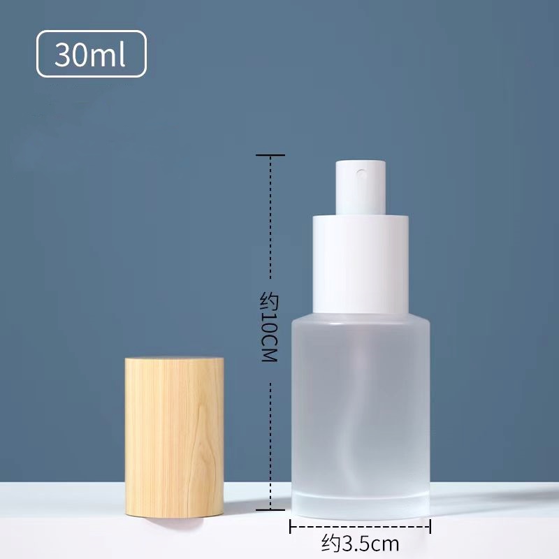 Recyclable Luxury 30g 50g 50ml 100ml Cosmetics Frosted Glass Serum Lotion Mist Spray Bottles and Amber Glass Cream Jars Set