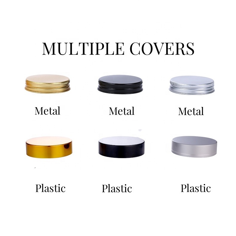 1oz 2oz 4oz 8oz 16oz Frosted Clear Amber Empty Face Cream Container Glass Cosmetic Jar With Black White Lid